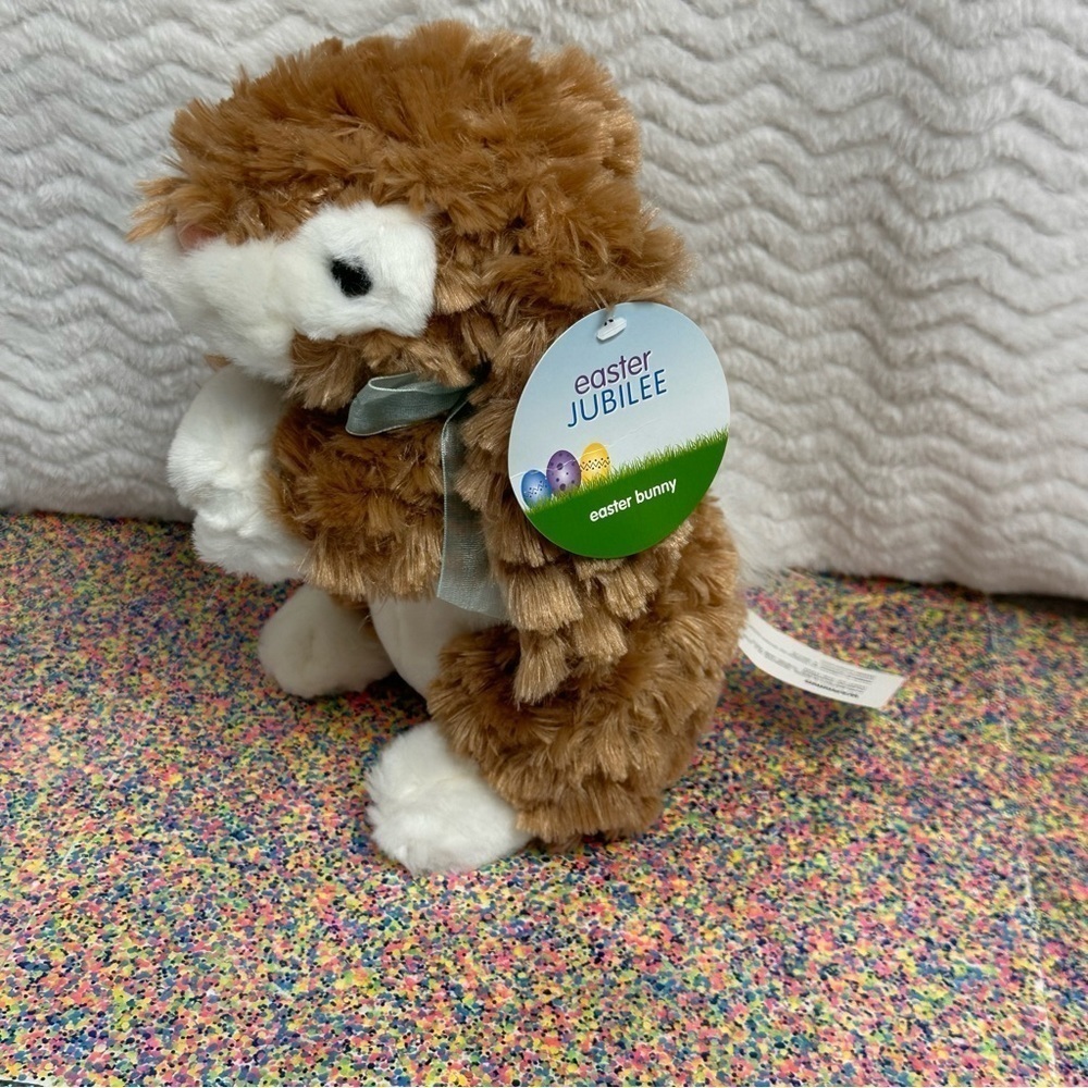 Easter Jubilee Easter Bunny K-Mart Fuzzy Brown Bunny Blue Brown Eyes Bow NWT